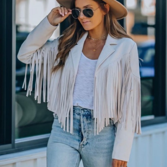 VICI Walford Cropped Fringe Faux Suede Jacket in Sand Large L NEW NWT - Picture 2 of 13